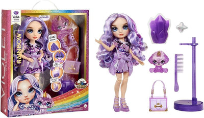 Rainbow High Modepuppe mit Schleim & Haustier - Violet (Lila) - 28 cm Schimmernde Puppe mit Glitzers