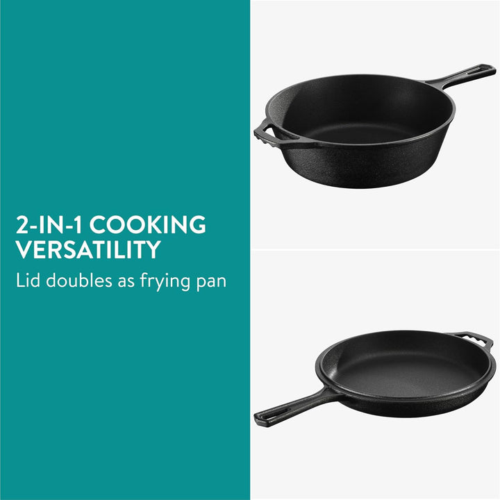 Navaris Dutch Oven - Gusseisen Topf mit Deckel - Ideal zum Kochen und Brot backen sowie fürs BBQ - S