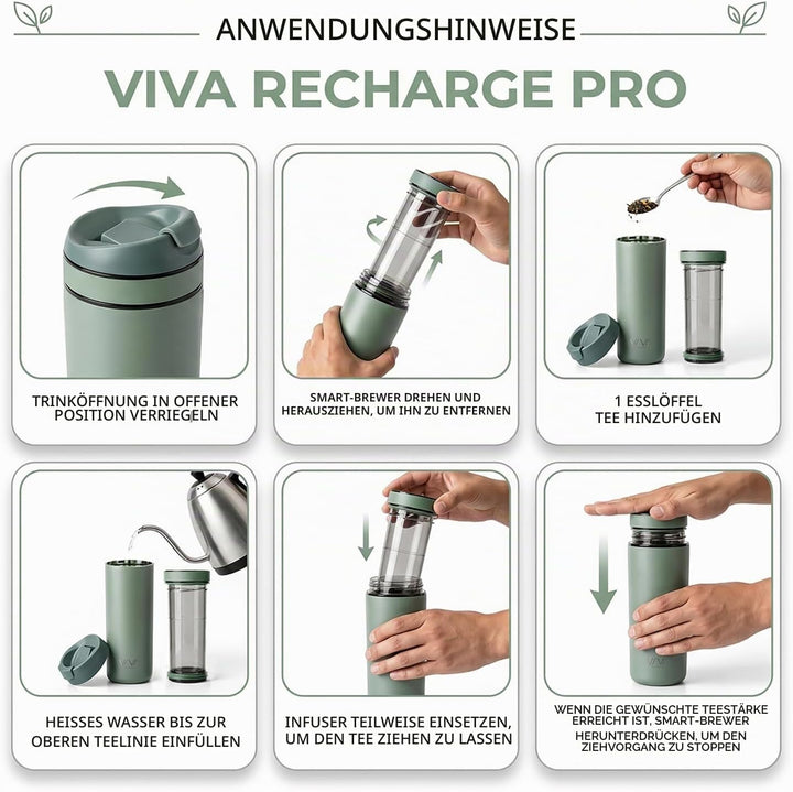 VIVA Recharge Thermobecher to go, Edelstahl, Tee-Sieb, 0,46 l, Mint | Doppelwandig isolierter Edelst
