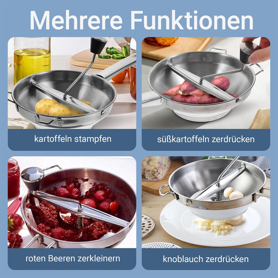 Passiergerät mit 3 Passiersieb,Manuelle Kartoffelstampfer Edelstahl,Classic Potato Masher,Kartoffelp