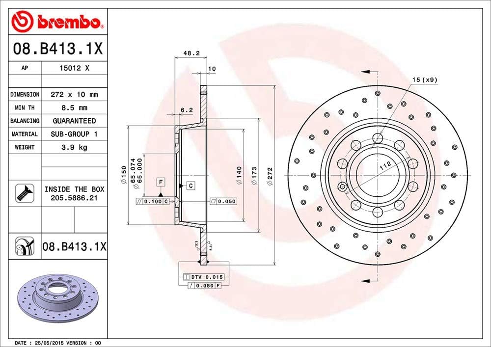 Brembo BX AU A1 (8X1) P 08.B413.1X Bremsscheiben, Set of 2 Single, Single