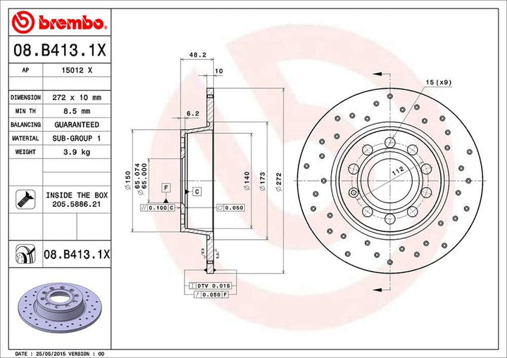 Brembo BX AU A1 (8X1) P 08.B413.1X Bremsscheiben, Set of 2 Single, Single