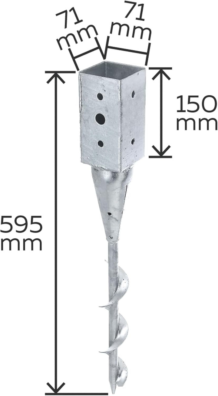 Alberts 208370 Einschraub-Bodenhülse | für Vierkantholzpfosten | feuerverzinkt | 71 x 71 mm | Gesamt