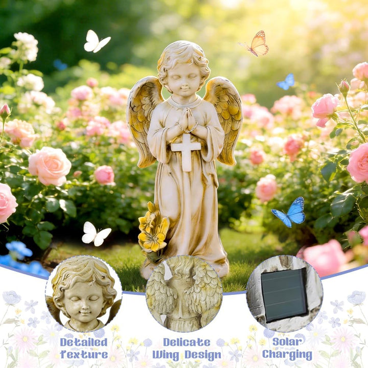 Solar Engel Gartenstatuen, LED Fairy Engel Figur, Engel für Grab Wetterfest, LED-Schutzengel-Figur m