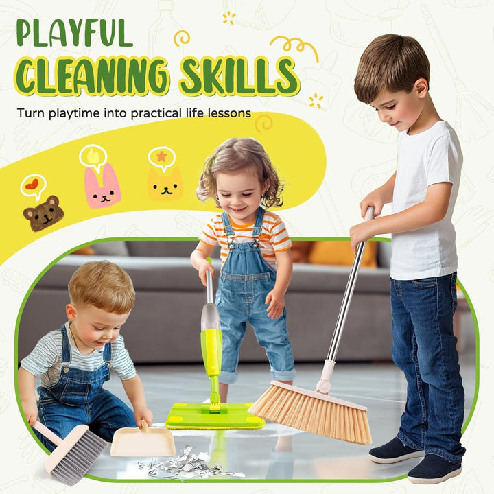 Kinder Montessori Putzset - Kindersprühwischer + Kinderbesen für Echter die Bodenreinigung | Spielze