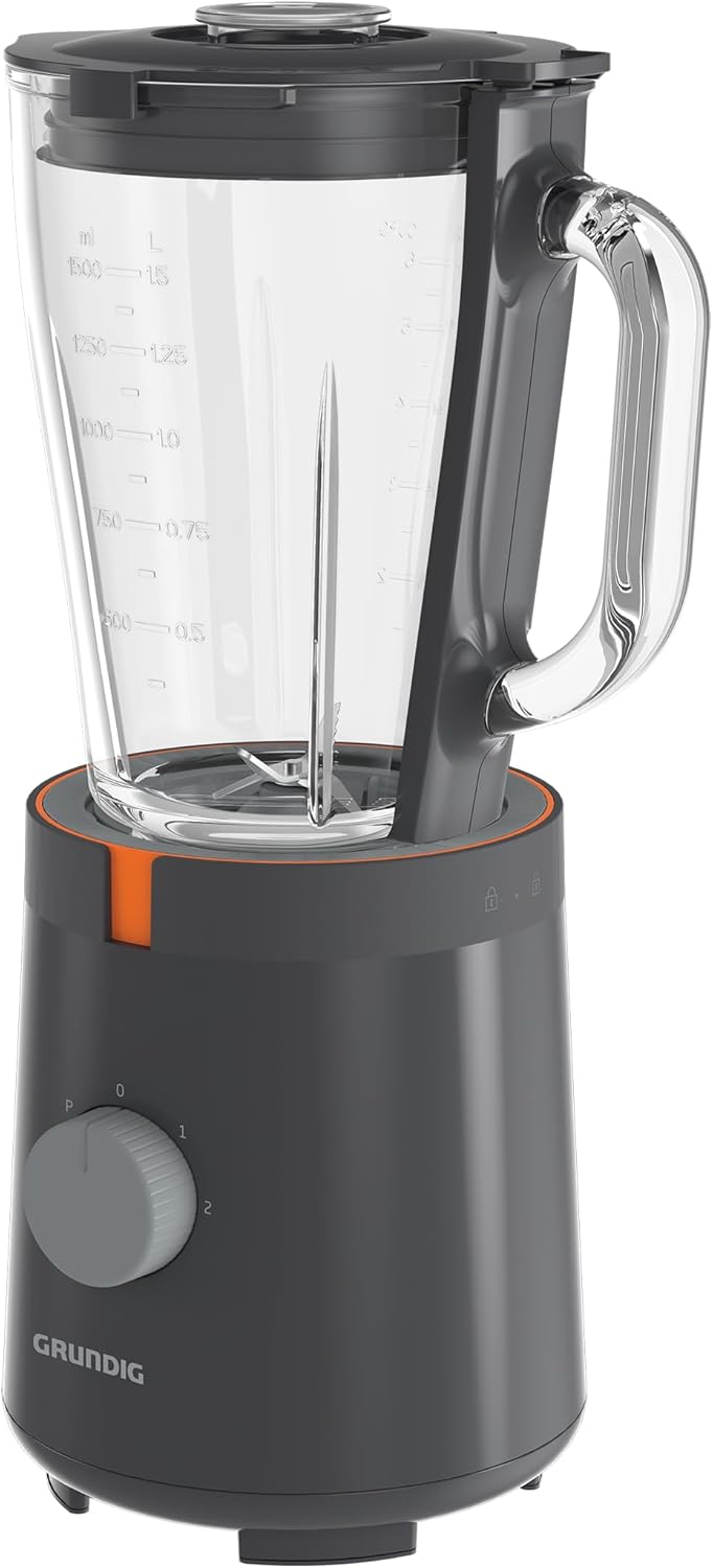 Grundig SM 5320 Standmixer, 1,5 Liter Glasbehälter, 600 Watt, 4-fach Edelstahlmesser, 2 Geschwindigk
