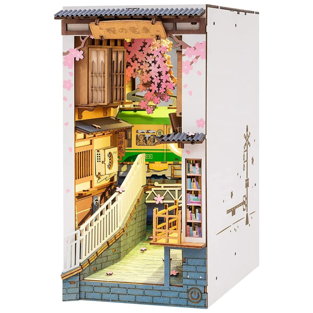 Rolife Sakura Densya DIY Book Nook Kits Modell Holzbausatz,Bookshelf Insert Diorama Bookends, Bookno