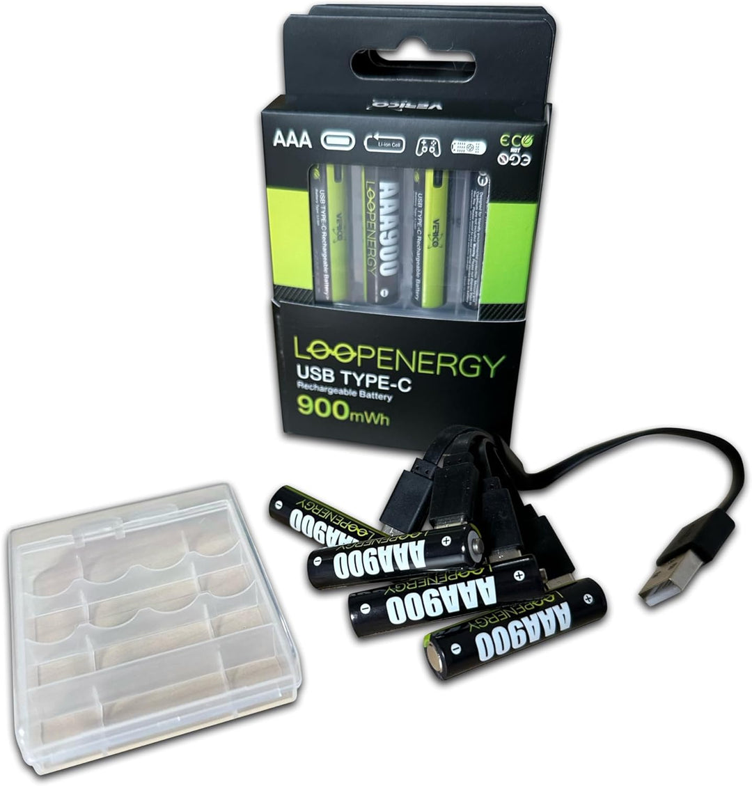 VERICO LoopEnergy AAA 900 Wiederaufladbare USB-C Batterie AAA 1,5V 900mWh (600mAh) Li-Ion, Schnellla