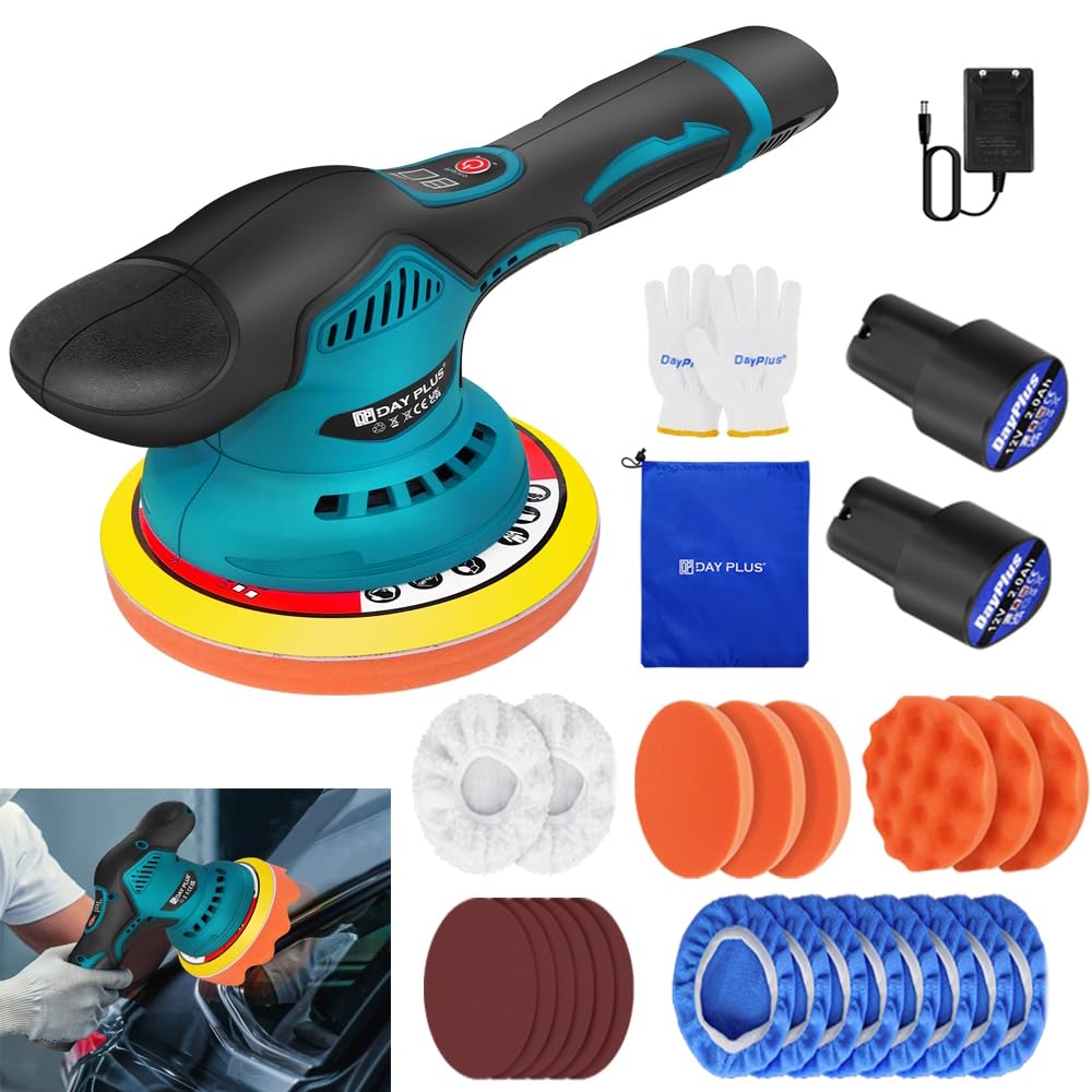 Akku Poliermaschine, Auto Poliermaschine Set 22pcs, 12V Mini Akku Exzenter Poliermaschine Polierer m