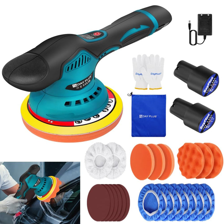 Akku Poliermaschine, Auto Poliermaschine Set 22pcs, 12V Mini Akku Exzenter Poliermaschine Polierer m