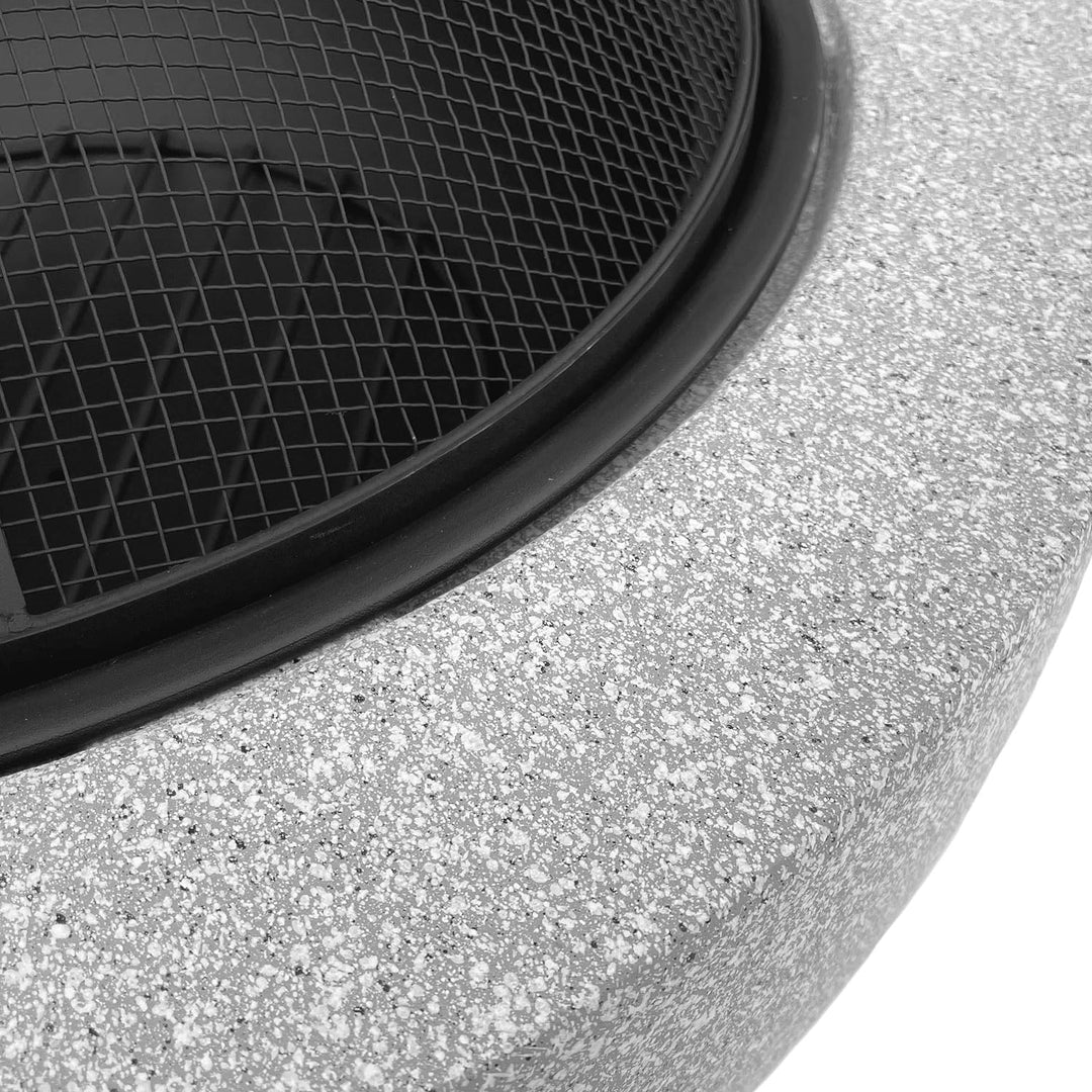 Feuerschale 2-in-1 aus Kunststein in Granitoptik | ca. Ø 60 cm | inkl. Grillrost, Schürhaken & Funke