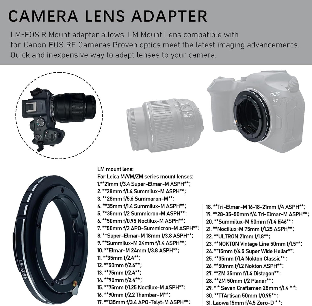 LM-EOS R Objektivadapter Adapterring auf für Leica LM-Objektiv,ZM und VM-Objektiv Kompatibel für Can