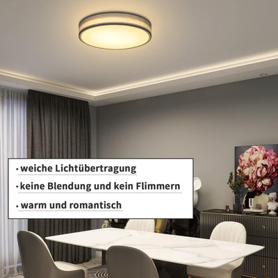 ZMH Deckenlampe LED Deckenleuchte Schlafzimmer - 30CM Schlafzimmerlampe Rund Stoff Warmweiss 3000K W