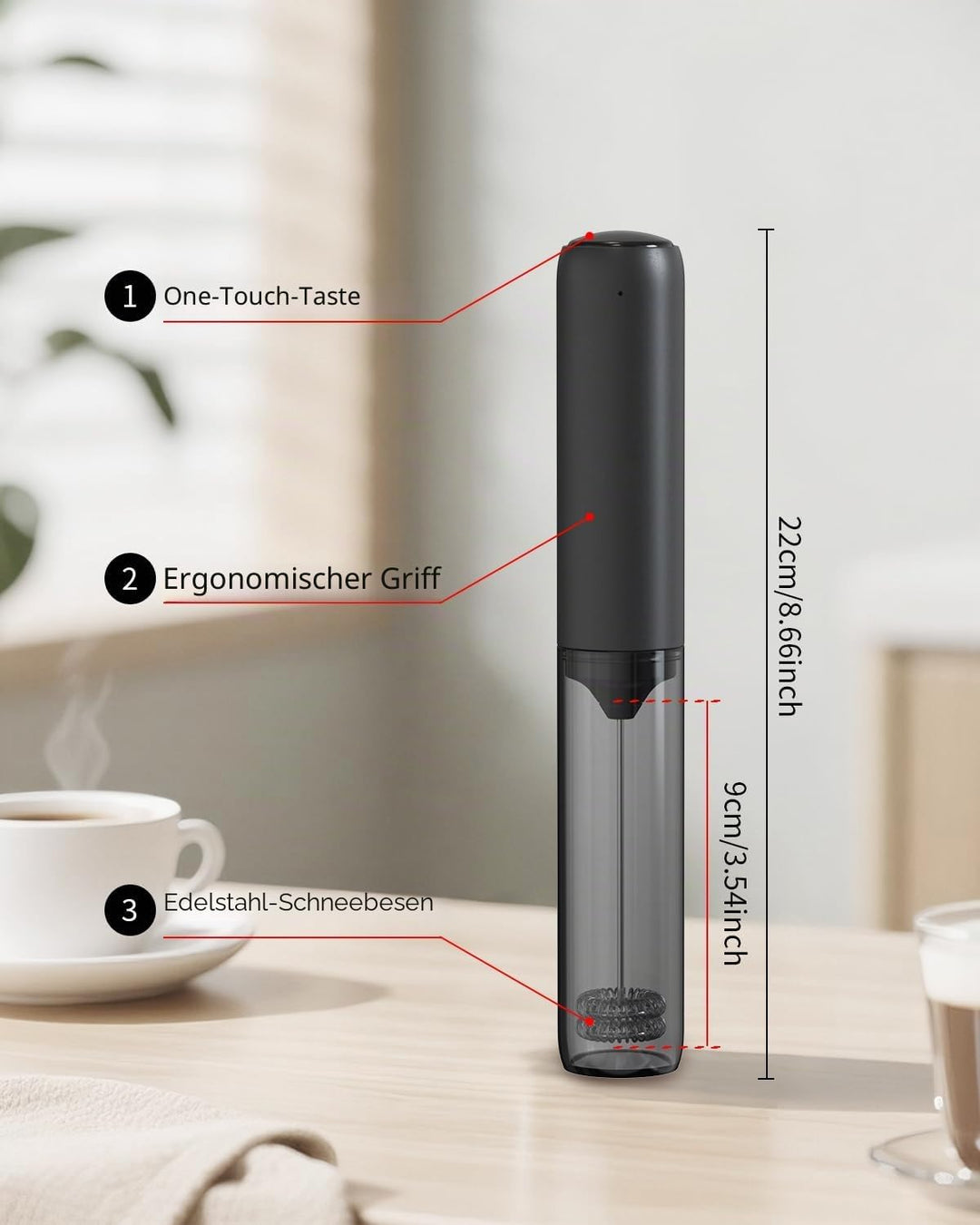 CIRCLE JOY Wiederaufladbarer Milchaufschäumer Handheld, Elektrischer Kaffee-Aufschäumer, Tragbarer H