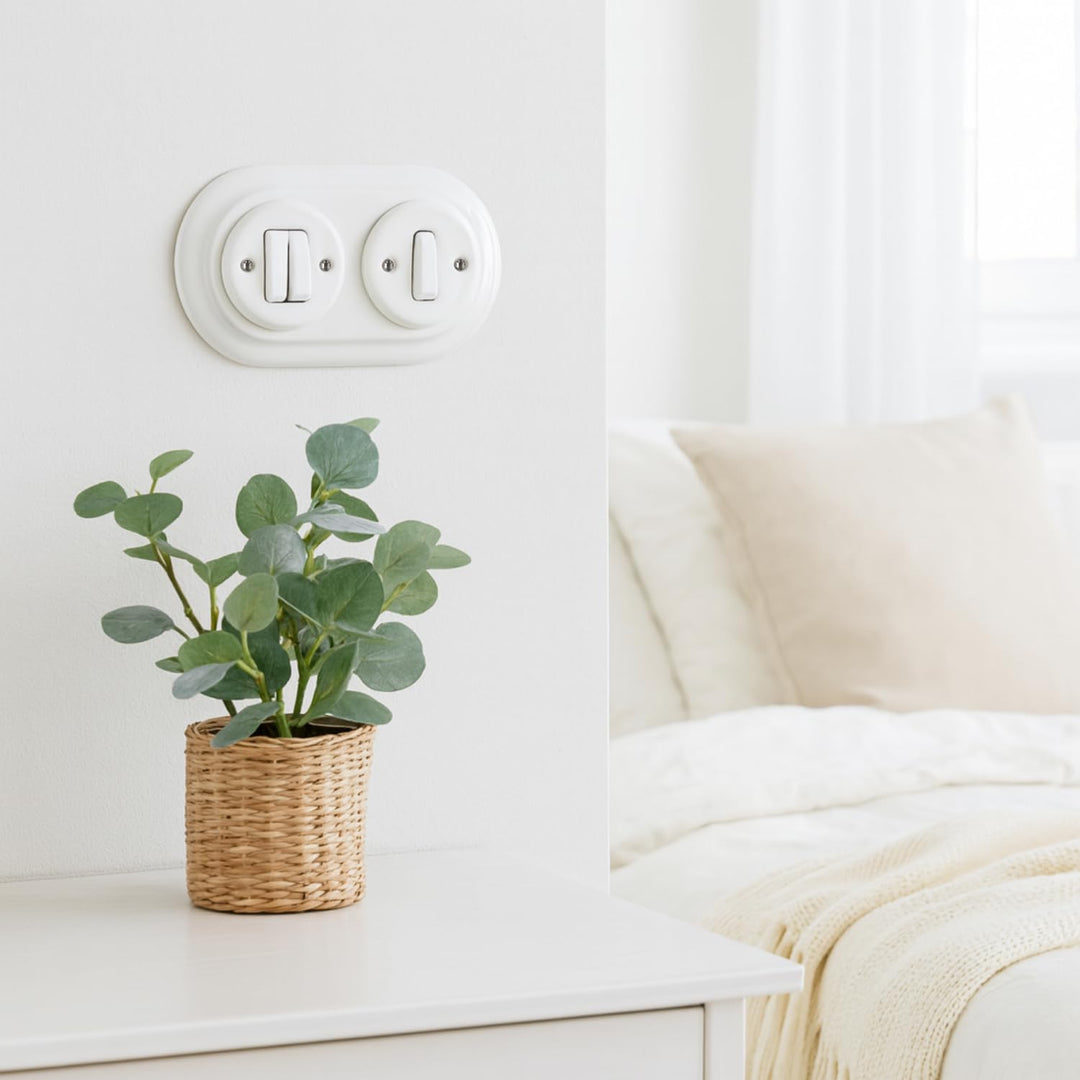 Unterputz Porzellan Retro Doppelschalter, All-in-One, Serie PR1 weiss