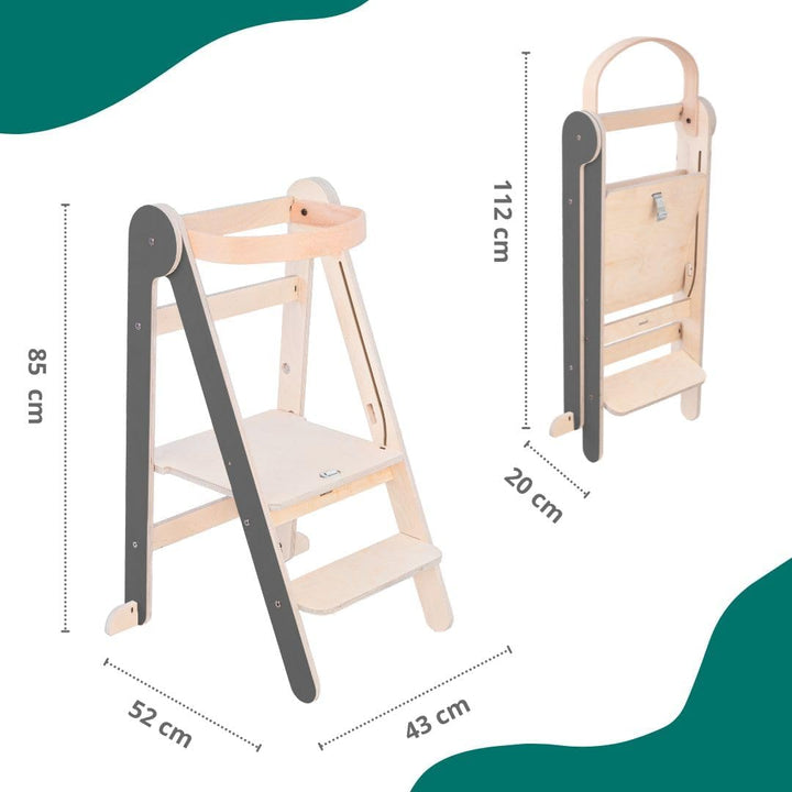Montessorianischer Lernturm, faltbar, vielseitig einsetzbar, aus natürlichem Birkenholz mit 3 verste