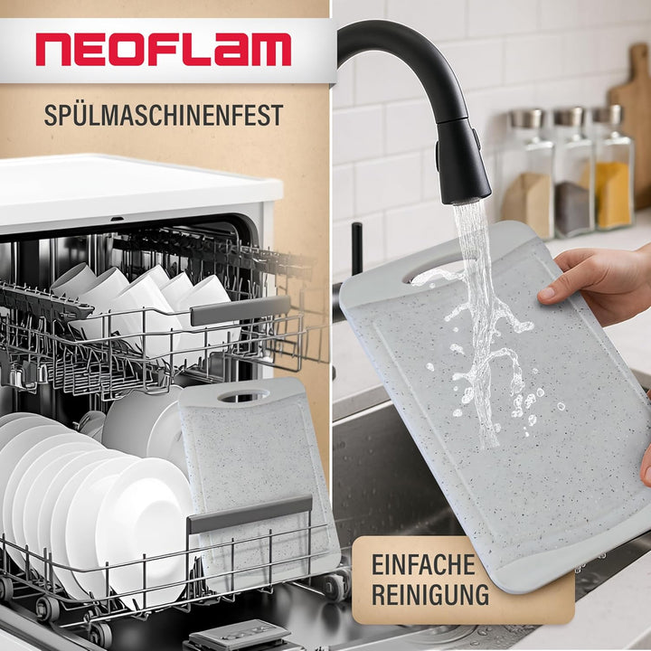 NEOFLAM® Frühstücksbrettchen rutschfest 4er Set Schneidebrett Kunststoff klein antibakteriell 25x14c
