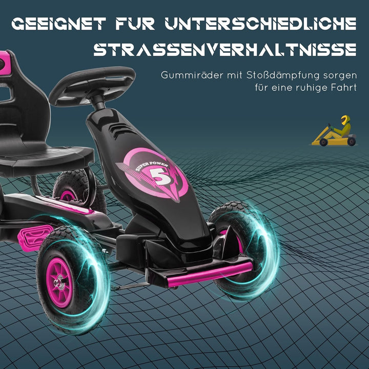 HOMCOM Gokart für Kinder, Kinderfahrzeug mit 3-stufig Verstellbarem Sitz, Tretfahrzeug mit Gummireif