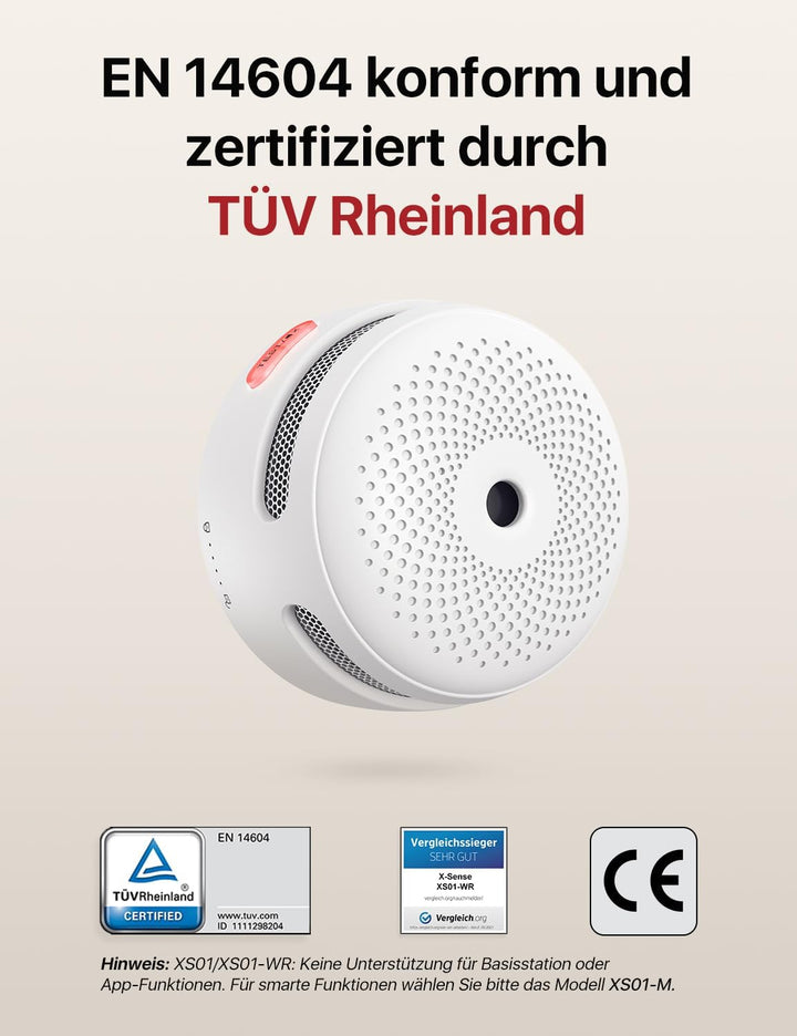 X-Sense Rauchmelder Vernetzt, Funkrauchmelder mit austauschbarer Batterie, EN 14604 entsprichter Feu