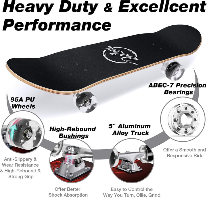 BELEEV Skateboard 31x8 Zoll Komplette Cruiser Skateboard für Kinder Jugendliche Erwachsene, 7-Lagige