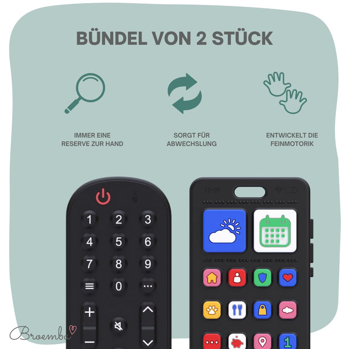 Baby Fernbedienung + Baby Telefon & Beissring - 100% Silikon Beissspielzeug, lebensechtes Spielzeug-