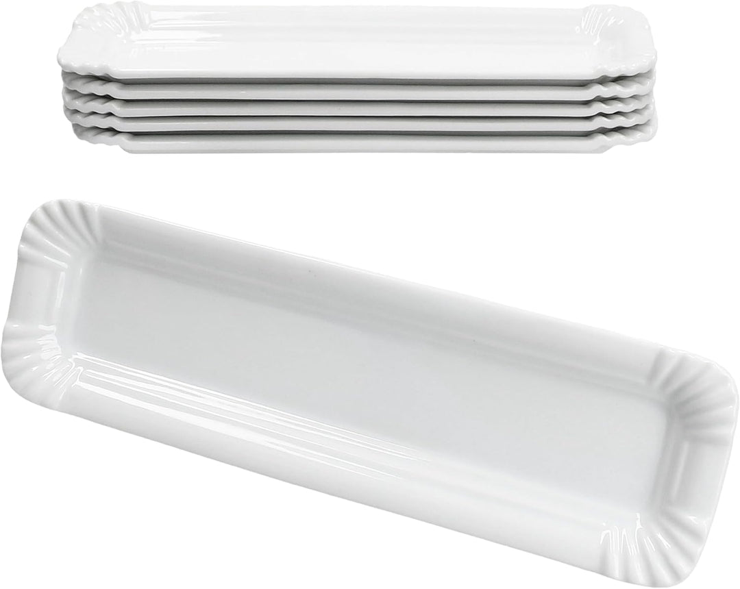 MamboCat 6er Set Pur Pappteller aus Porzellan I (LxB) 25,7x7,5cm I länglicher Teller mit Papp-Optik