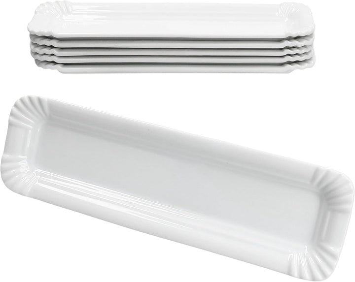 MamboCat 6er Set Pur Pappteller aus Porzellan I (LxB) 25,7x7,5cm I länglicher Teller mit Papp-Optik