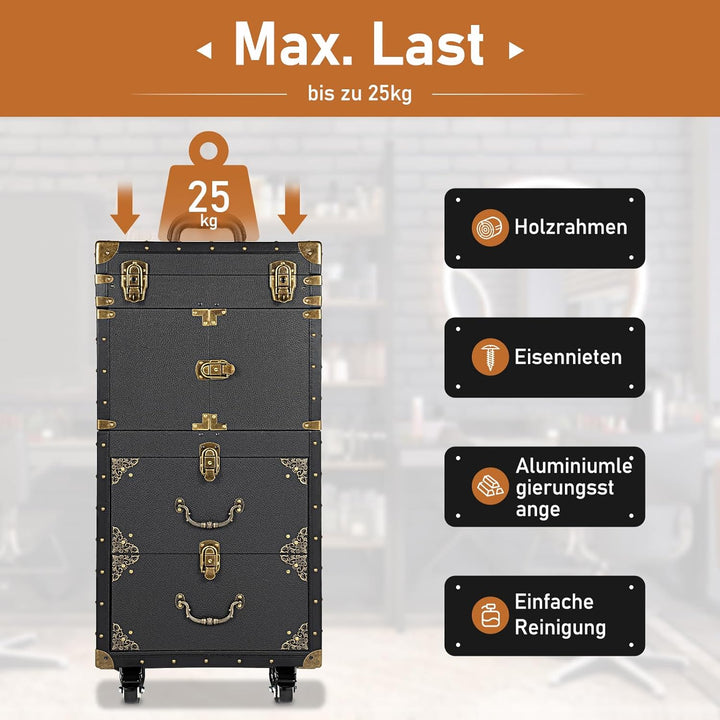 Kosmetikkoffer Trolley Retro Make Up Koffer Mit Passwortsperre 4 Ebenen Friseurkoffer Mit 360° Drehb