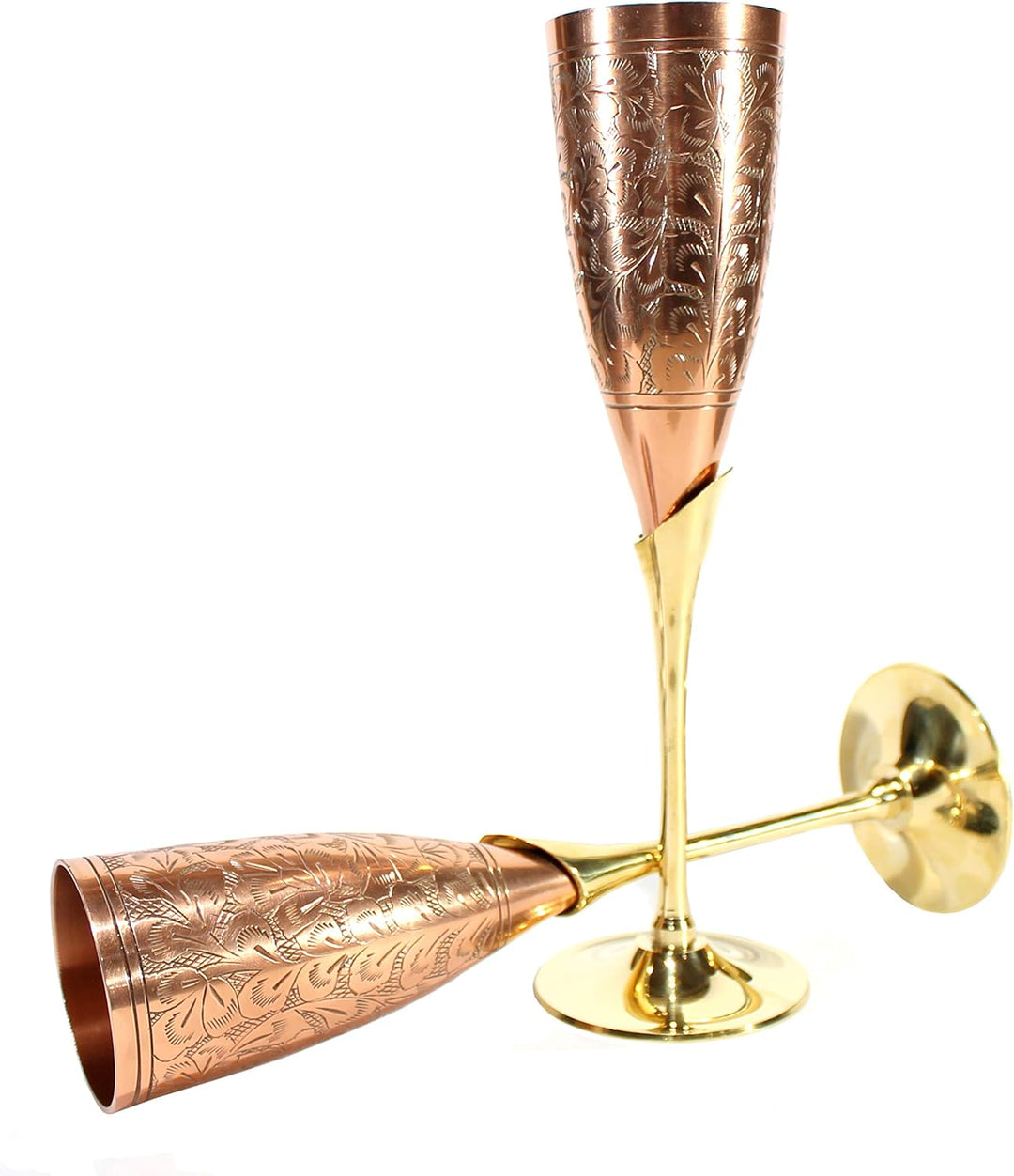 StonKraft Graviertes Messing-Becher-Set für Champagnergläser, Flöten, Coupes, Weinglas-Set (schlanke