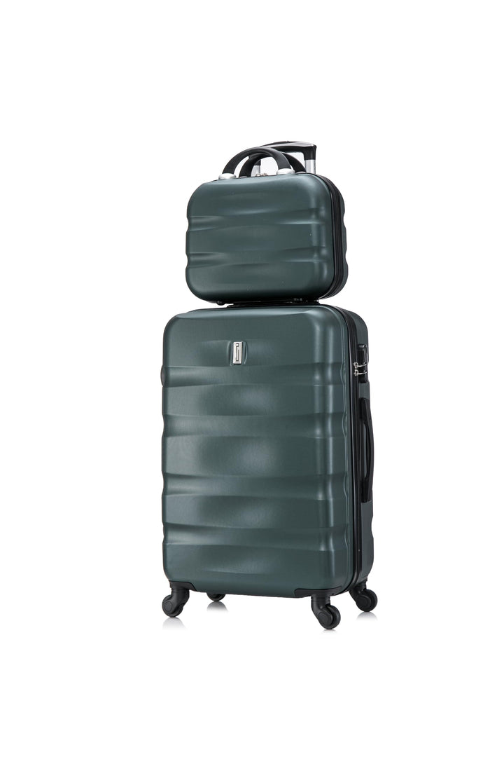 CELIMS - Koffersets | mittelgrosser Koffer + Kulturbeutel | 20kg Koffer | 4 Räder | Dunkelgrün Set M