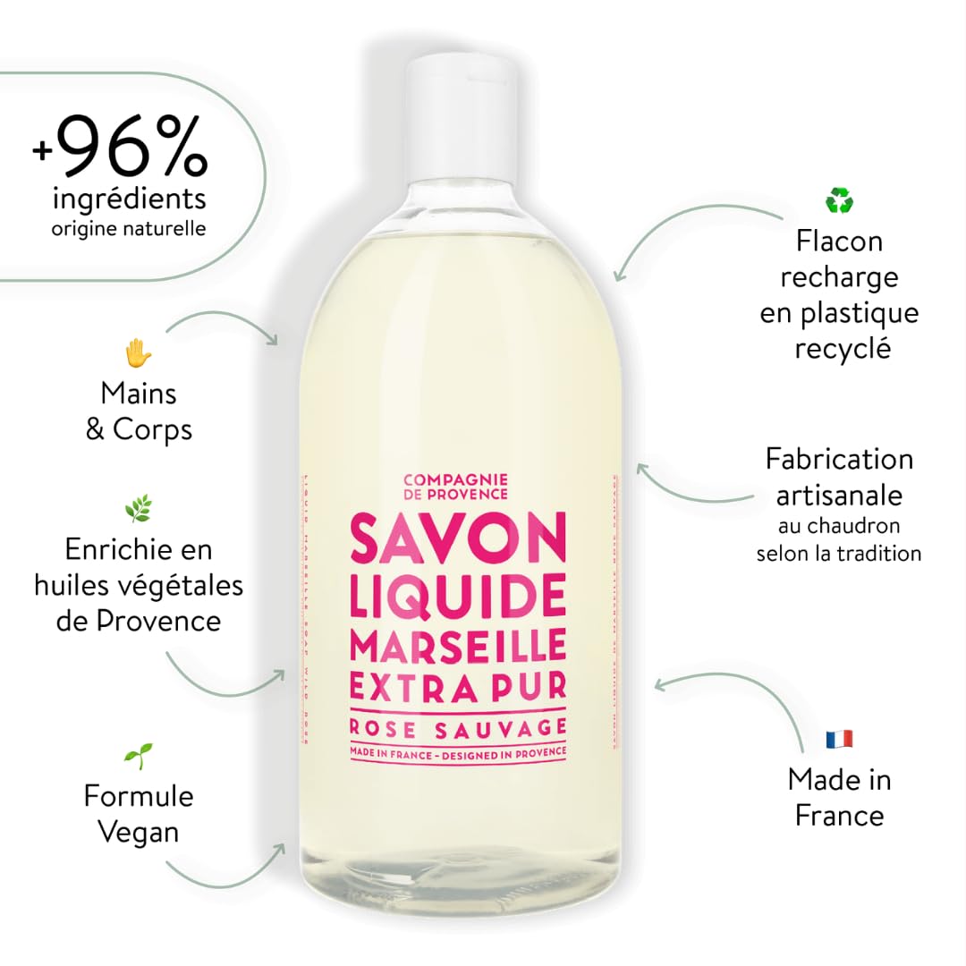 Compagnie de Provence® Flüssigseife Wild Rose 1l | Nachfüllgrösse | Noten von frisch geschnittenen R
