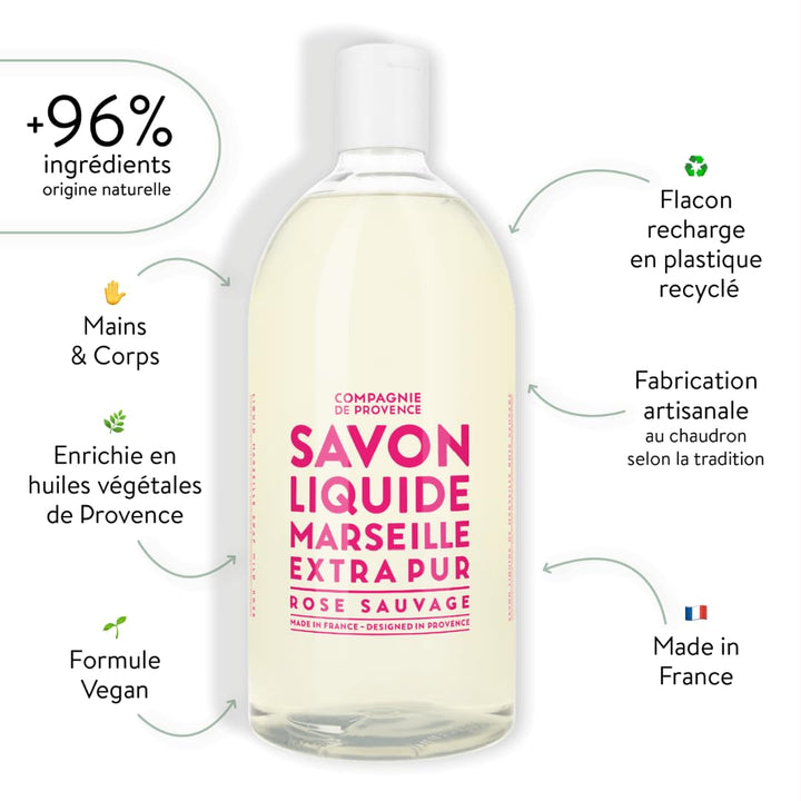 Compagnie de Provence® Flüssigseife Wild Rose 1l | Nachfüllgrösse | Noten von frisch geschnittenen R