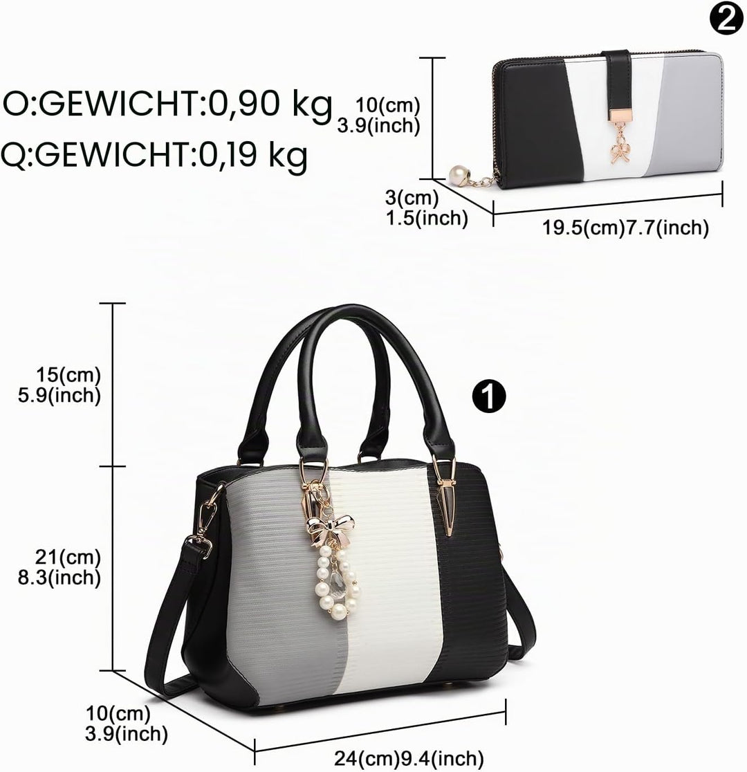 Miss Lulu Handtasche Damen Mittelgross Tasche Multicolor Elegant Henkeltasche Citytasche Geldbörsen-