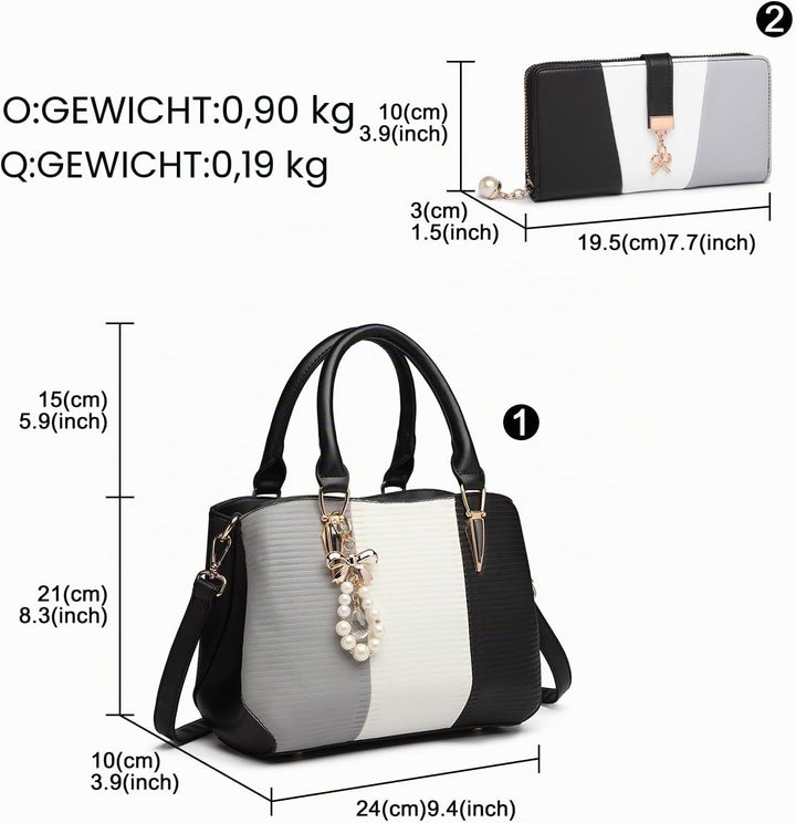 Miss Lulu Handtasche Damen Mittelgross Tasche Multicolor Elegant Henkeltasche Citytasche Geldbörsen-