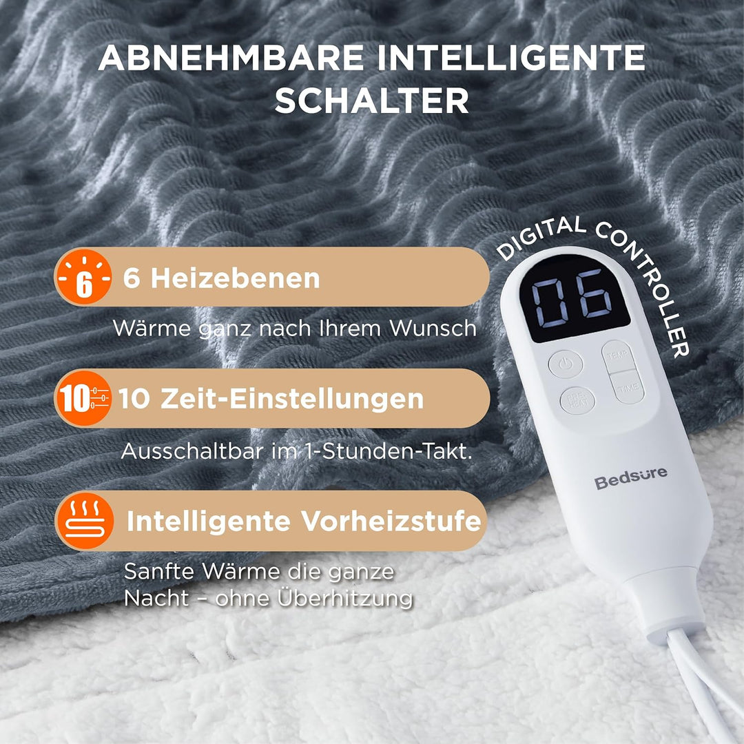 BEDSURE Heizdecke Wärmedecke Elektrische Kuscheldecke - mit Abschaltautomatik, 6 Heizstufen & 10 Stu