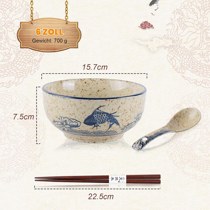 Keramik Ramen Schale Set, 700ml Porzellan-Nudelbecher