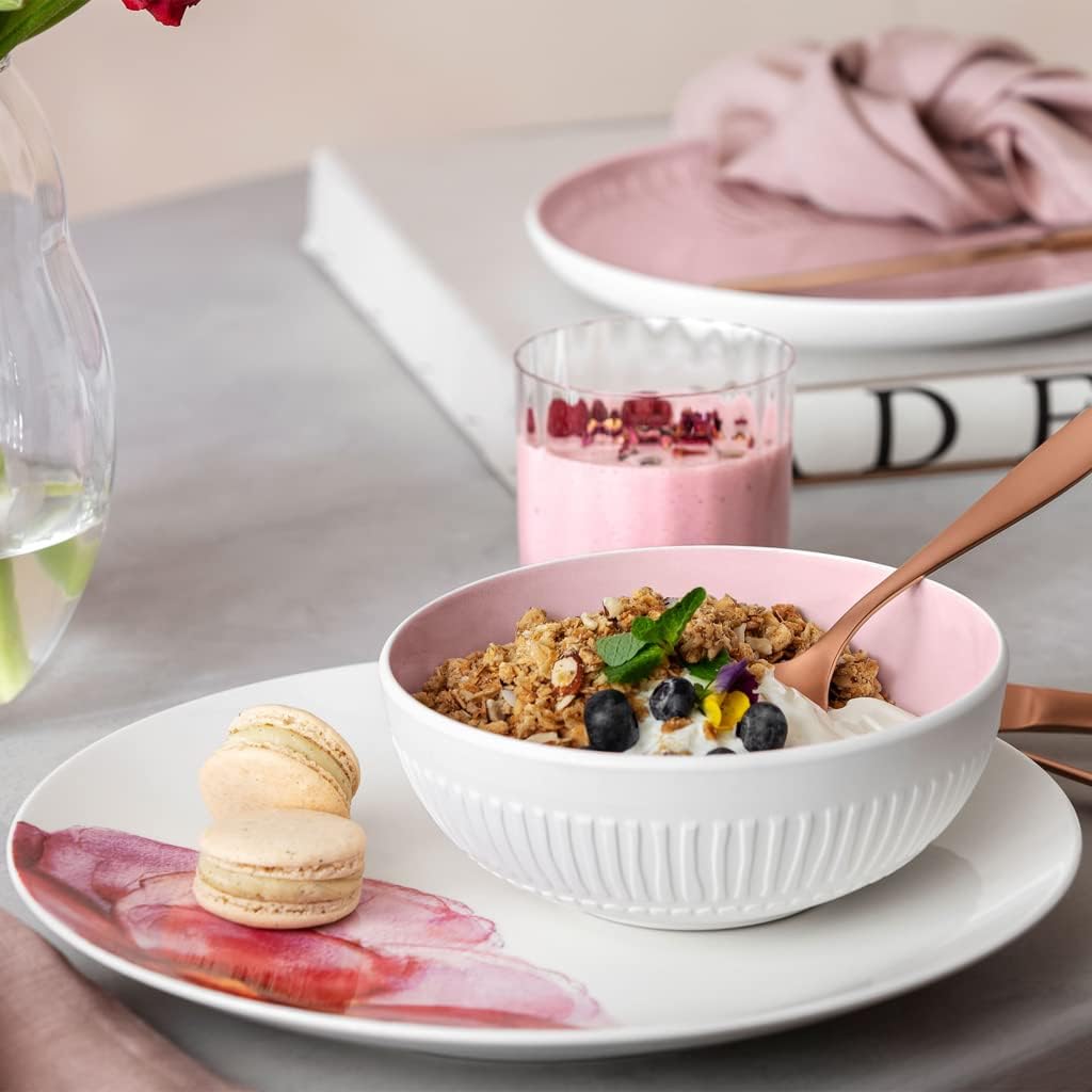 Villeroy &amp; Boch - Rose Garden Speiseteller Coupe, 28,5 x 28,5 x 3,5cm, Premium Porzellan, weiss/rosa