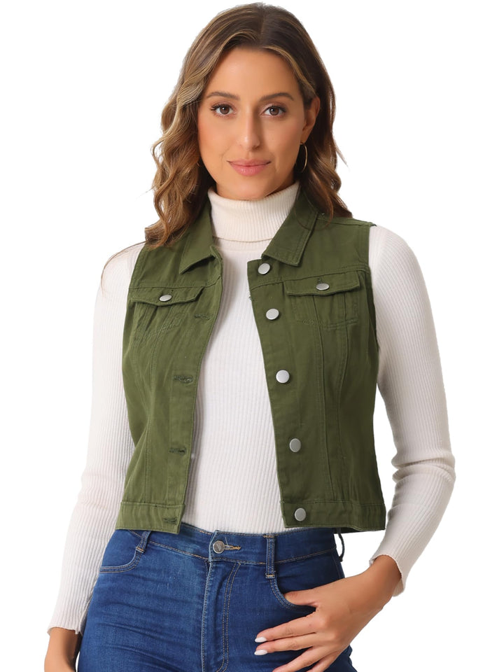 Allegra K Damen Jeansweste Collegejacke S Armeegrün, S Armeegrün