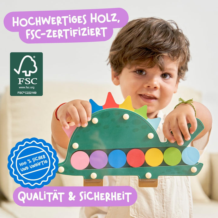 Nene Toys Hungriger Dino, Montessori Holzspielzeug ab 2 Jahren, Farben-Sortierspiel für Kleinkinder,