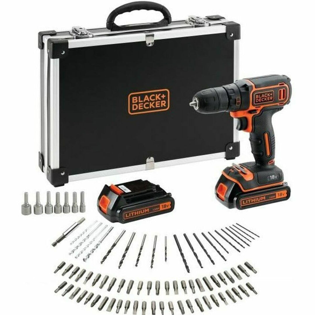 Black+Decker BDCDC18BAFC-QW Bohrschrauber (18V, 2X Li-Ion Schiebe-Akku, Planetengetriebe, LED-Arbeit