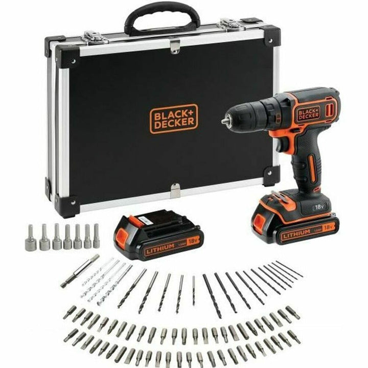 Black+Decker BDCDC18BAFC-QW Bohrschrauber (18V, 2X Li-Ion Schiebe-Akku, Planetengetriebe, LED-Arbeit