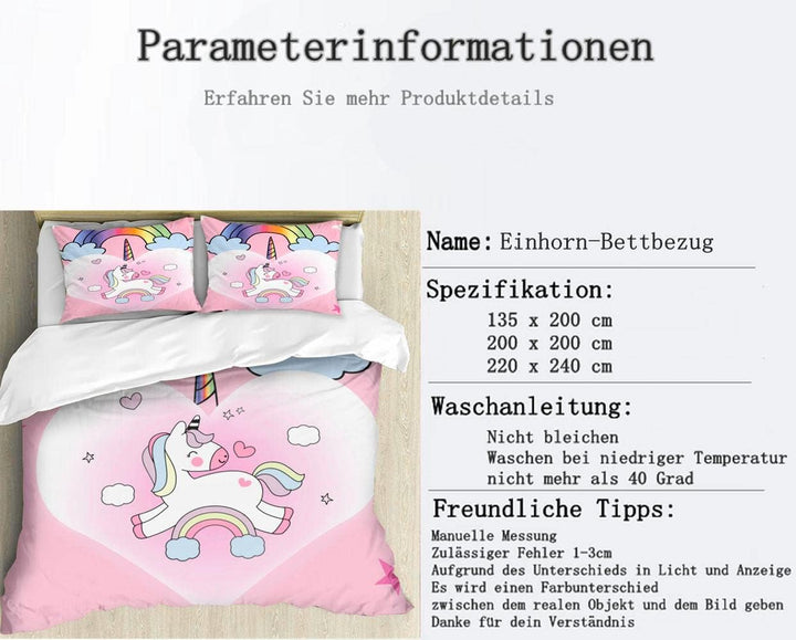 AOXHFNV Rosa Einhorn Bettbezug,Schöner Regenbogen weisse Wolke Einhorn Mädchen Kinder Bettwäsche 135