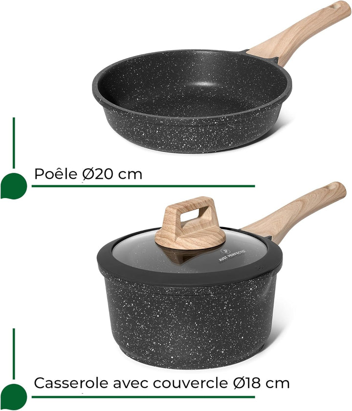 Just Perfecto Pfannen-Set, 20 cm + Stieltopf 18 cm, mit Deckel, Kochset, Induktionsgeeignet, Antihaf