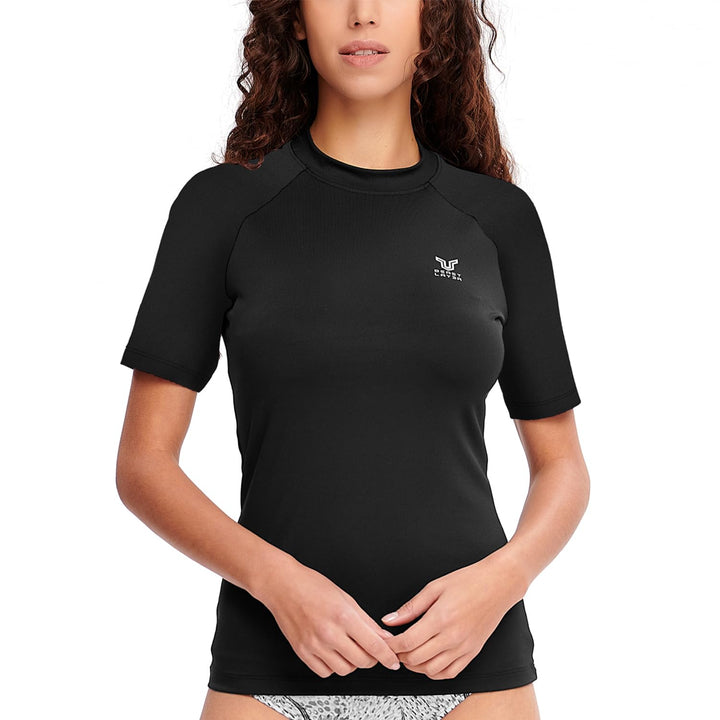 HUGE SPORTS Damen Rashguard Kurzarm Sonnenschutz Schwimmshirt Schnell Trocknend Surf Sport T-Shirt X