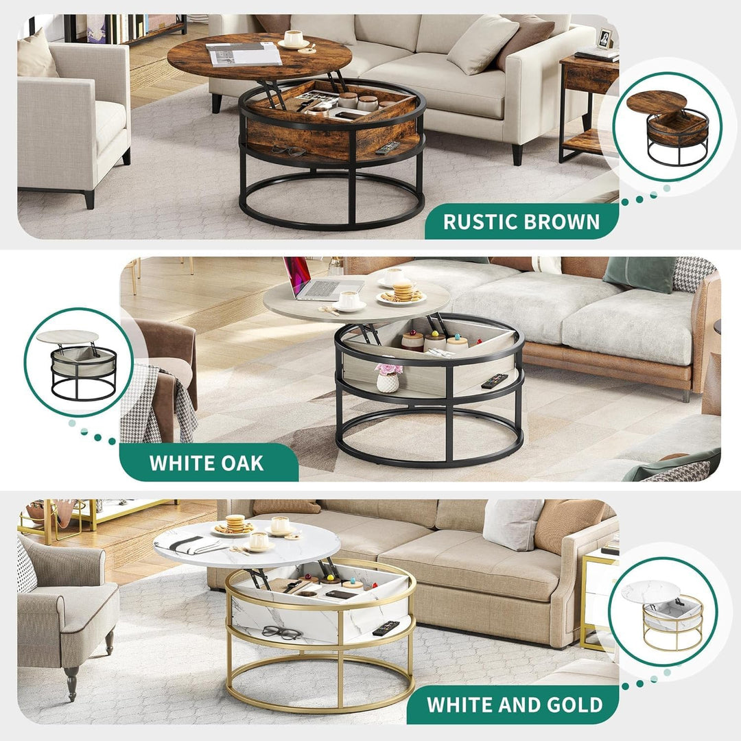 YITAHOME Couchtisch Rund mit Hebeplatte, Wohnzimmertisch mit verstecktem Ablagefach, Beistelltisch R