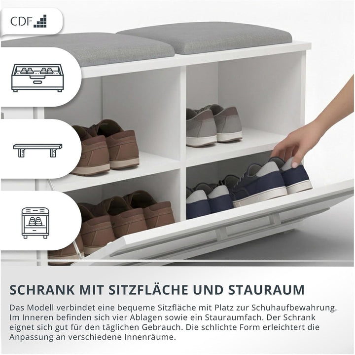 CDF Schuhschrank Opal | Farbe: weiss | Ideal für Diele, Flur, Büro | Schuhaufbewahrung | bequemer Si