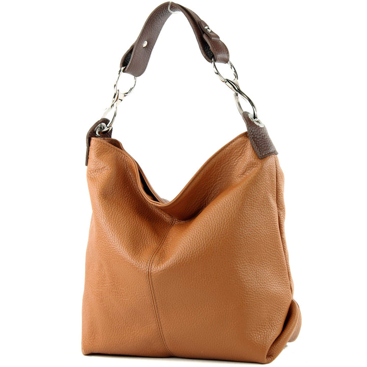 modamoda de - T168 - ital Schultertasche Umhängetasche aus Leder Cognac/Braun, Cognac/Braun