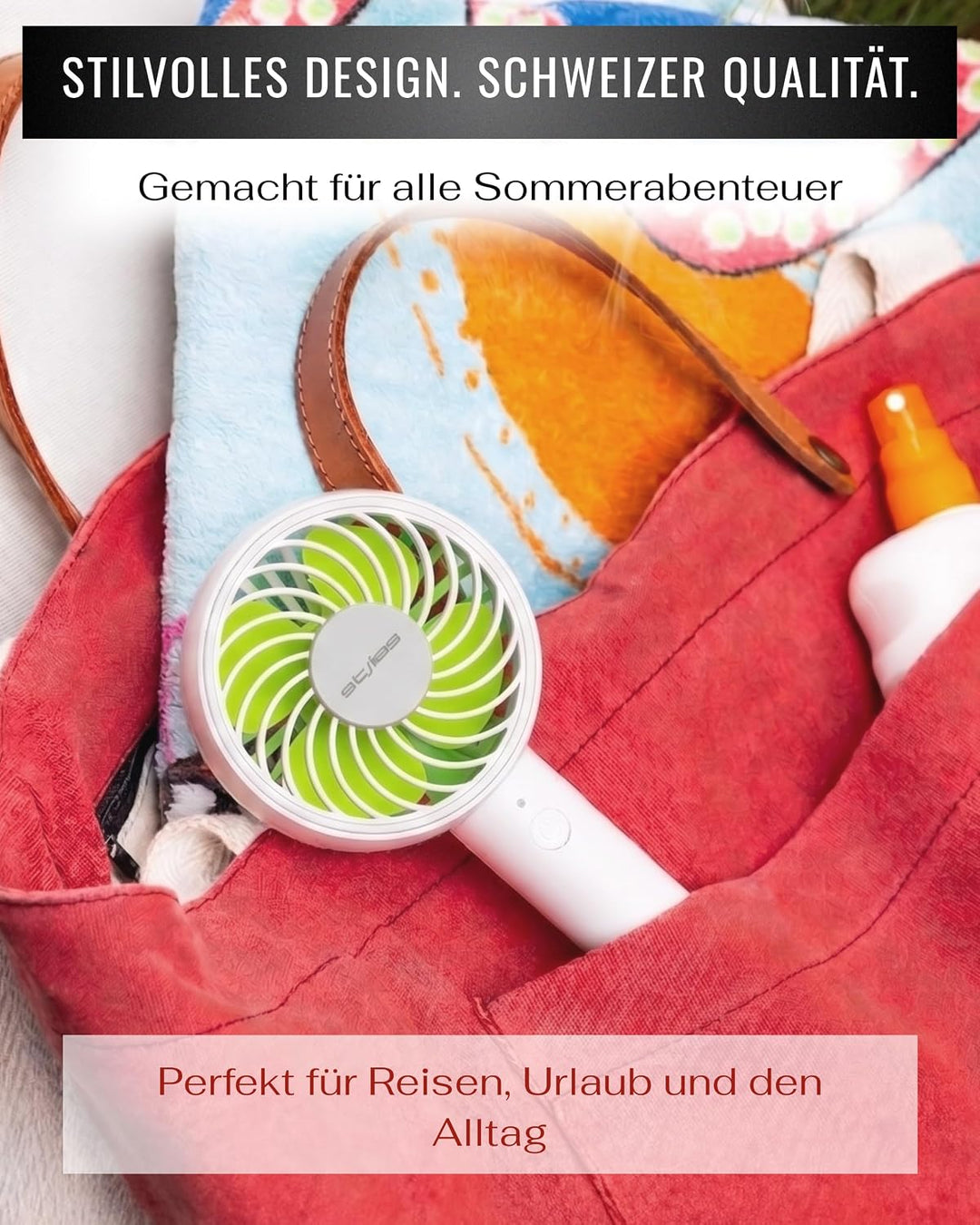 Premium Handventilator Akku aufladbar, Mini Ventilator für die Hand, Akku Ventilator mit 3 Stufen, 2