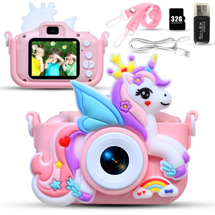 Kinderkamera, Digitalkamera Kinder 1080P 2,0"-Bildschirm Kinder Kamera mit 32GB Karte, Selfie Digita