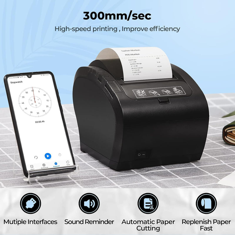 Thermodrucker Bluetooth Munbyn 300mm/s Bondrucker Belegdrucker Quittungsdrucker Auto-Cut für Schubla